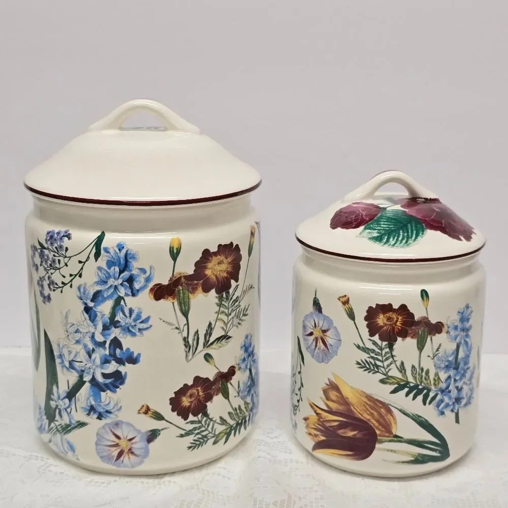 Vintage 70s Spring Garden Floral Canister Jars Made in Japan Boho Shabby Country